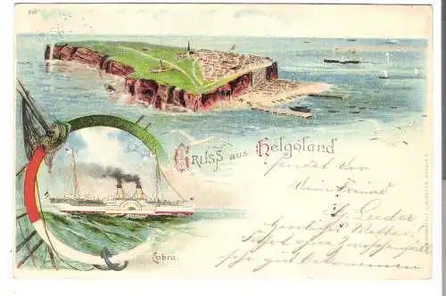 Gruß von Helgoland - Vogelperspektive - Raddampfer - von 1902 (AK6380)