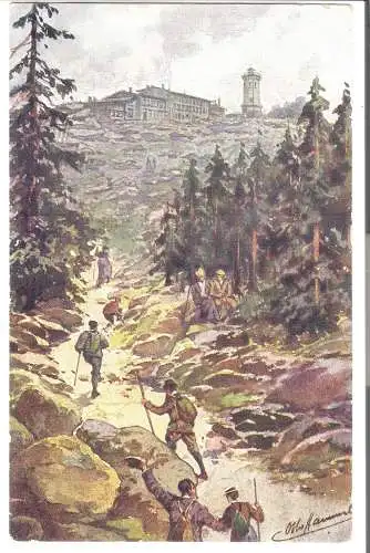 Wanderer auf dem Weg zum Brocken-Hotel - von Otto Hammerl  - von 1910 (AK6414)