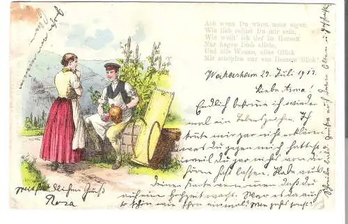 Paar in den Weinbergen - mit Liebesgedicht - Weihersheim - von 1913 (AK6436)