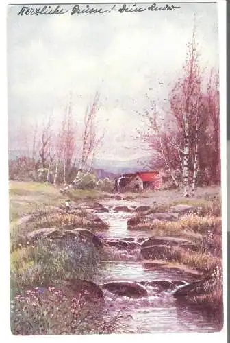 Heide-Landschaft mit Wassermühle und Angler - von 1906 (AK6439)