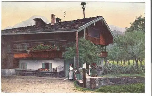 Bauersfrau am Brunnen vor dem Bauernhaus - von 1915 (AK6440)