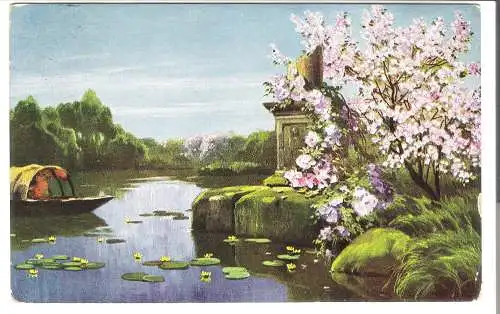 Japanische Landschaft mit Seerosen und Mandelblüte  - von 1909 (AK6446)