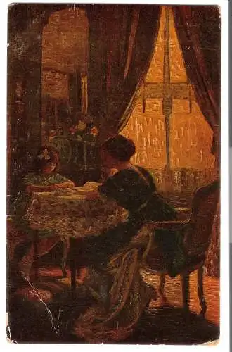 Schularbeiten - von Susanne Hurel - Degi-Gemälde - von 1924 (AK6458)