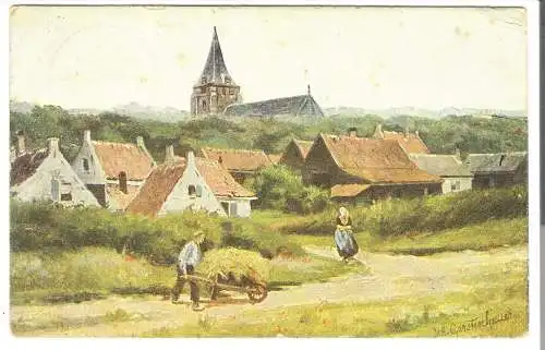 Bauer und Bäuerin beim Heu einfahren - Am Dorfeingang  - von 1909 (AK6470)