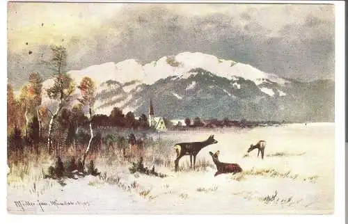 Rehgruppe im Schnee vor Ort und Bergen - von Müller jun. München 1905   - von 1932 (AK6489)