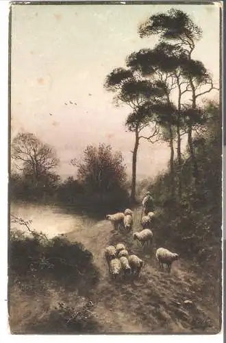 Hirte mit Schafherde am See in der Mark      - von 1918 (AK6494)