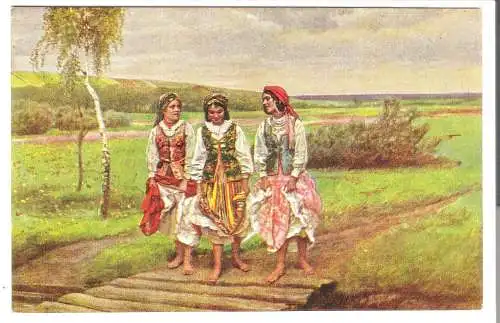Polnische Malerei - 3 Frauen in Trachten - A. Piotrowski     - von 1926 (AK6496)