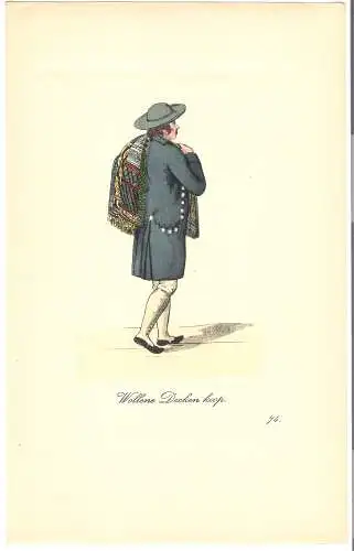 Blatt aus "Der Ausruf in Hamburg" , Hamburg 1808 , Prof. Suhr, Nr.74 Wollende Decken Koop, kol. Kupferstich  (1087)  P r