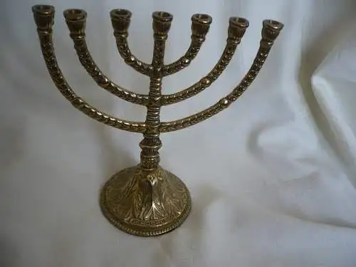 jüdischer Chanukka Leuchter - 7-Armig -  aus Messing - Inschrift: JERUSALEM   (1117) Preis reduziert