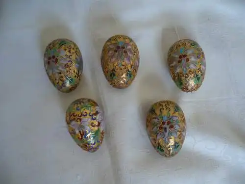 5 Cloisonne Eier aus Messing mit farbigen Emaile Verzierungen zum Aufhängen (1122) Preis reduziert
