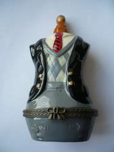 Porzellan-Dose in Form einer Herren-Oberteil-Büste mit Messingmontur (1152) Preis reduziert