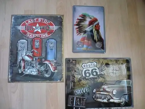 3 Reklame-Blech-Schilder aus den USA - unterschiedliche Größe und Motiv  (1156) Preis reduziert