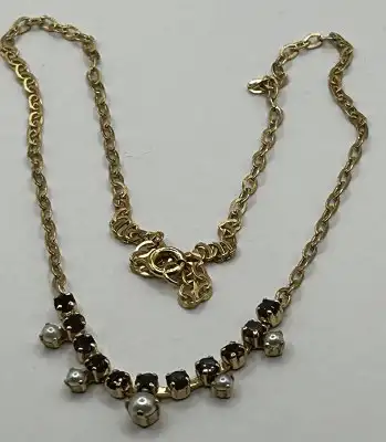 Granat Collier - Normgold sog. Viertelgold 250/1000 mit Perlen (1172) Preis reduziert