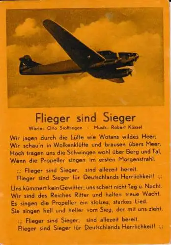 Liederkarte : Flieger sind Sieger - Bild und Liedtext - von 1940 (AK6619)
