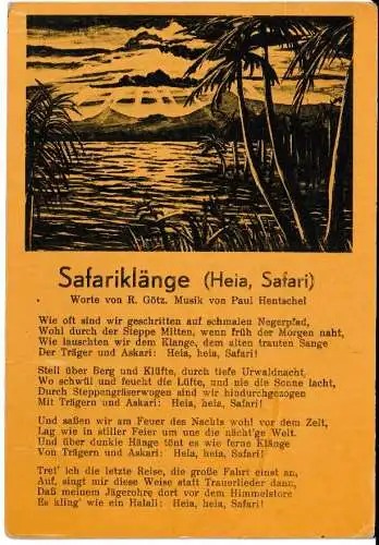 Liederkarte : Safariklänge (Heia, Safari) - Bild und Liedtext - von 1941  (AK6624)