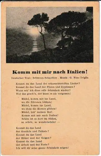 Liederkarte : Komm mit mir nach Italien! - Bild und Liedtext - von 1941 (AK6630)