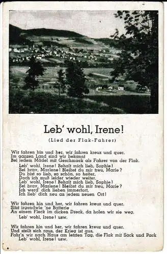 Liederkarte : Leb' wohl, Irene ! - Bild und Liedtext - von 1941 (AK6631)