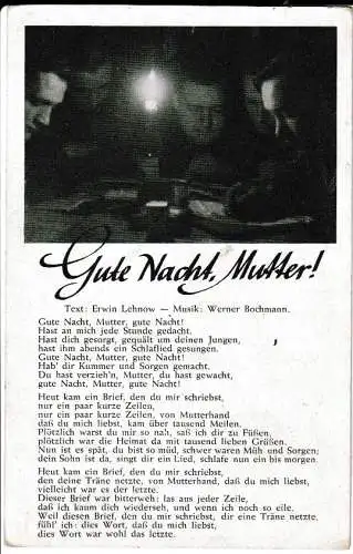 Liederkarte : Gute Nacht, Mutter ! - Bild und Liedtext - von 1939 (AK6632)