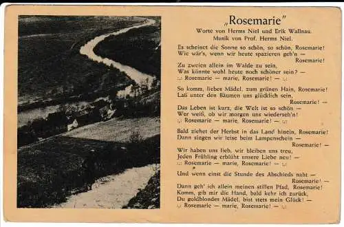 Liederkarte : "Rosemarie" - Bild und Liedtext - von 1940 (AK6639)