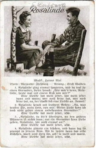 Liederkarte : Rosalinde - Bild und Liedtext - von 1940 (AK6641)
