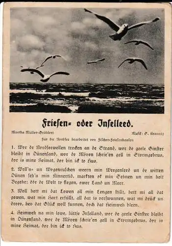 Liederkarte : Friesen= oder Inselleed - Bild und Liedtext - von 1940 (AK6644)