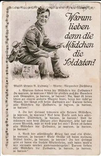 Liederkarte : Warum lieben denn die Mädchen die Soldaten? - Bild und Liedtext - von 1941 (AK6646)