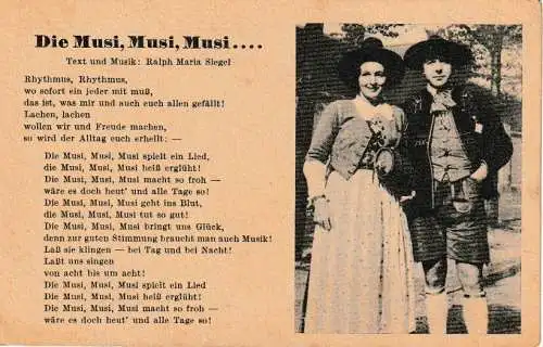 Liederkarte : Die Musi, Musi, Musi... - Bild und Liedtext - von 1940 (AK6650)