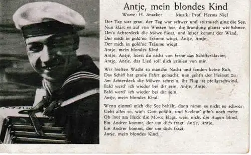 Liederkarte : Antje, mein blondes Kind - Bild und Liedtext - von 1941 (AK6651)