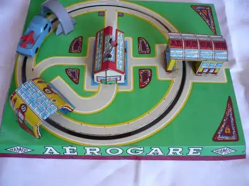 Blechspielzeug - Kleine Blechbahn - AEROGARE - Fa. WAMOO - mit Schlüsselwerk (läuft) (1195)