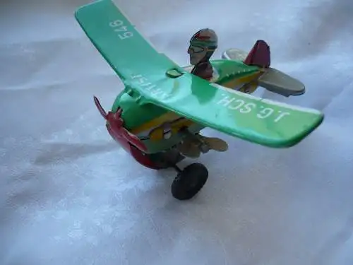 Blechspielzeug - Flugzeug - J.G. Schopper - ARTIST 546 - mit Schlüsselwerk (läuft) (1196)