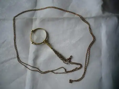 Lorgnon/Lorgnette - zum Aufklappen (1 Glas / 2 Gläser) an langer Kette - älter (1201)