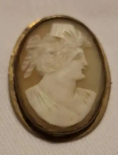 Filigran gearbeitete Gemmen-Brosche in Metallfassung - älter (1216)