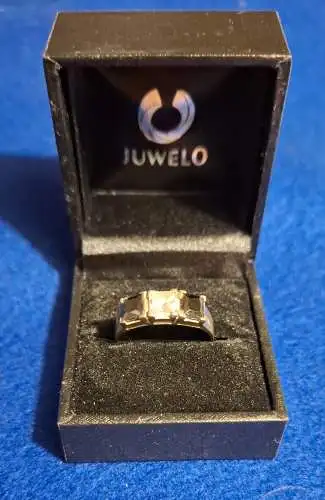 Schwarzer Spinell+Bergkristall-Herren-Silberring von Juwelo in Box (1230)