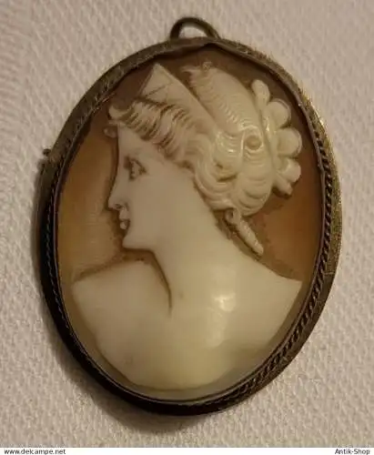 Muschel-Gemmen-Anhänger/Brosche - in goldfarbener Fassung - älter (1241)