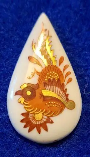 Porzellan-Schmuckteil in Tropfenform - PGH Handbemalt (Vogelmotiv) - in Kapsel (1254)