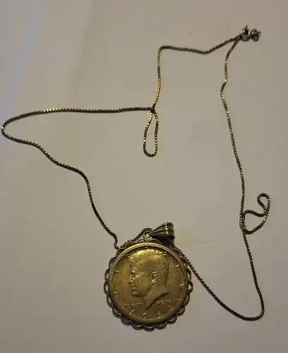 Münzanhänger - Half-Dollar von 1964 in 835er Silberfassung an Sterlingsilber Halskette (1279)