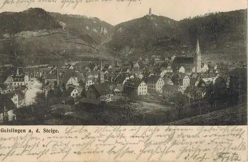 AK Geislingen a.d.Steige Stadtansicht gelaufen 1907 ohne Marke