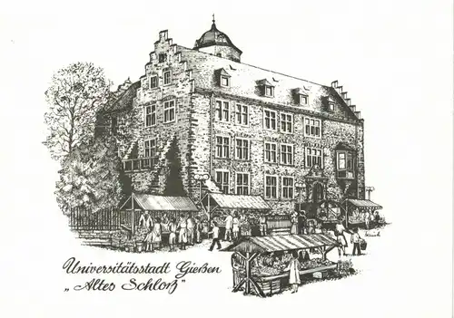 AK Giessen Kupferstich Altes Schloss ca. 1985, beschriftet, nicht gelaufen