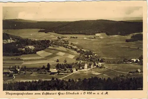 AK Grasellenbach, Gras-Ellenbach, Luftaufnahme, Luftkurort, Hotel Siegfriedbrunnen, 1943 gelaufen mit Marke