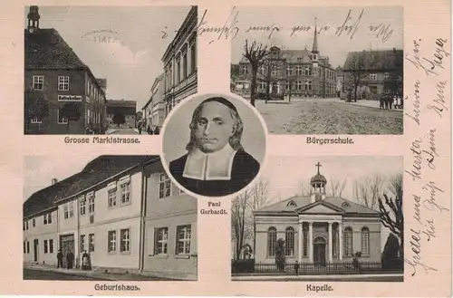 AK Gräfenhainichen, Paul-Gerhard-Haus, Kapelle, Bürgerschule, Große Marktstraße, 1910 gelaufen mit Marke