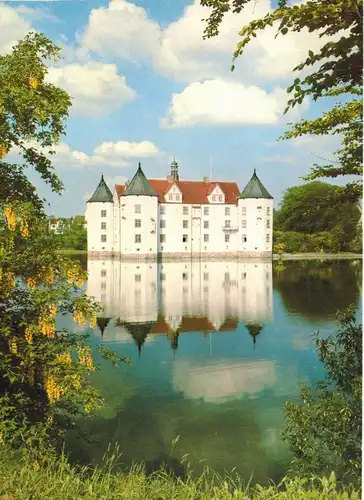 AK Glücksburg, Schloss, 1976 gelaufen mit Sondermarke