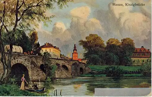 AK Hanau, Kinzigbrücke, ca.1910 (?) gelaufen ohne Marke