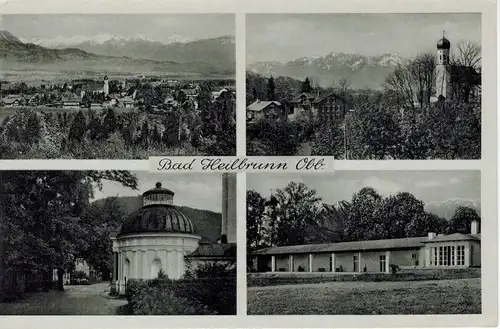 AK Bad Heilbrunn, Ansichten, Kath. Kirche, Park, 1943 gelaufen mit Marke + Sonderstempel