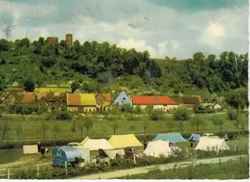 AK Helmarshausen, Bad Karlshafen, Krukenburg, Camping, 1959 gelaufen mit Marke