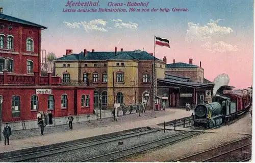 AK Herbesthal, Belgien, Eupen, Malmedy, Bahnhof, 1918 gelaufen ohne Marke (Feldpost)