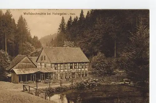 AK Braunlage, Hohegeiß, Wolfsbachmühle, Harz, 1909 gelaufen mit Marke