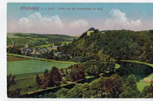 AK Hirschberg, Saale, Saale-Orla-Kreis, Ansicht, Kaiserhöhe, Hag, Schloß, 1918 gelaufen mit Marke
