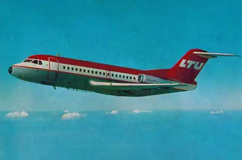 AK Fokker F 28 Fellowship, LTU, 1972 gelaufen mit Marke