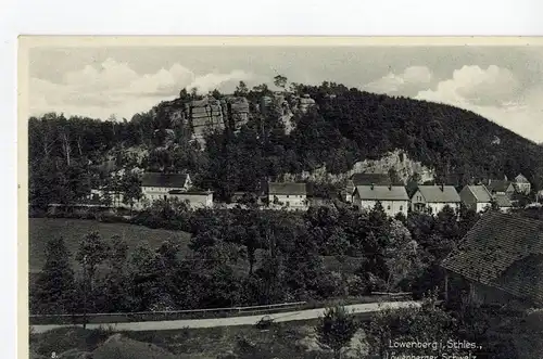 AK Lwowek Slaski, Löwenberg, Schlesien, Niederschlesien, Löwenberger Schweiz, 1938 gelaufen mit Marke