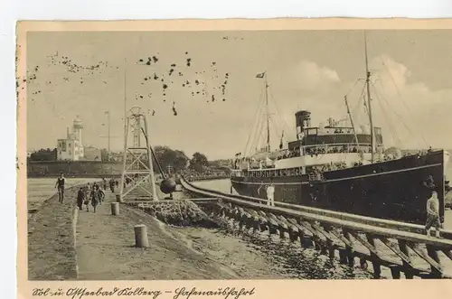 AK Kolobrzeg, Kolberg, Pommern, Ostsee, Hafeneinfahrt, 1937 gelaufen mit Marke